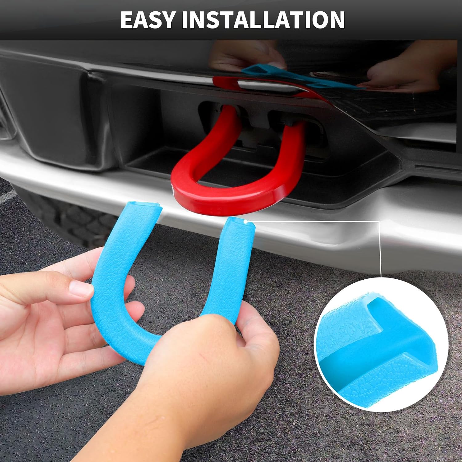 CheroCar Blue Tow Hook Cover Fit for 2007-2025 Chevy Silverado 1500 GMC Sierra Front Bumper Tow Hooks Rubber Protector Trim Tow Trailer Hitch Receiver Cover