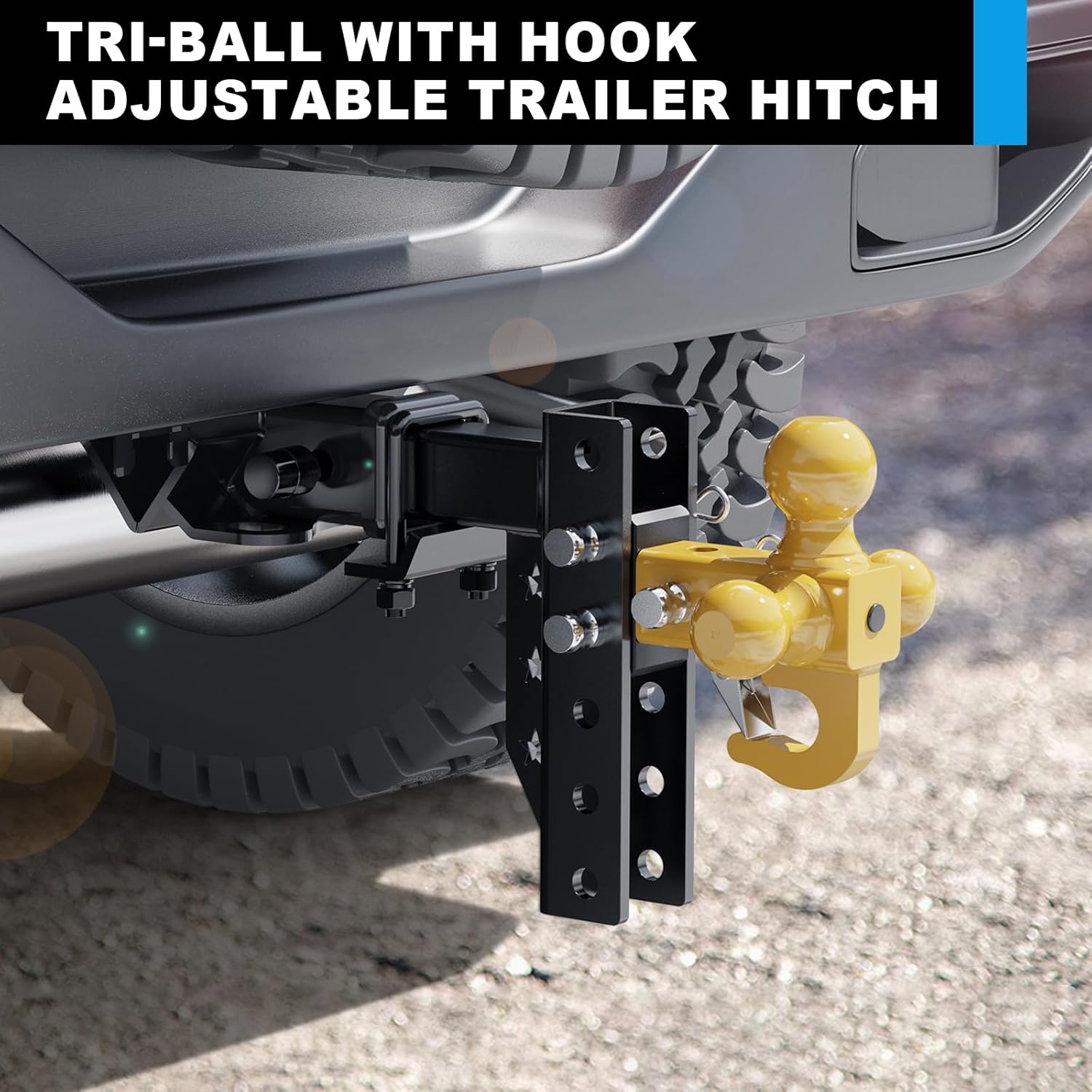 Adjustable Trailer Hitch Ball Mount with Hook, Tri-Ball (1-7/8" x 2" x 2-5/16") Drop Hitch,6 Inch Drop Hitch, Fits 2.5-Inch Receiver,Anti-Theft Pins Locks,Tow Hitch for Heavy Duty Truck