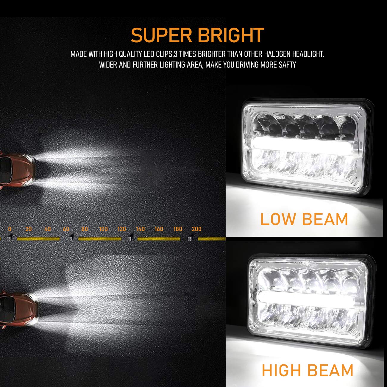 MAYELLO 4PCS 4x6 LED Headlights DOT Approved Hi/Lo Sealed