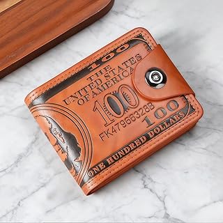 US Dollar Bifold Wallets For Men, Leather Bill Wallet with ID Window, Gifts for Teenagers Husband Father at Birthday Anniversary (Brown Dollar Pattern)
