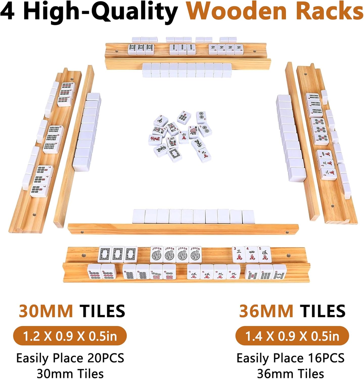 4 Pack Mahjong Racks Set with Detachable Magnetic Pushers,1.2in/1.4in American Mahjong Tile Racks,Wood Mahjong Racks with Pushers，Mahjong Pushers