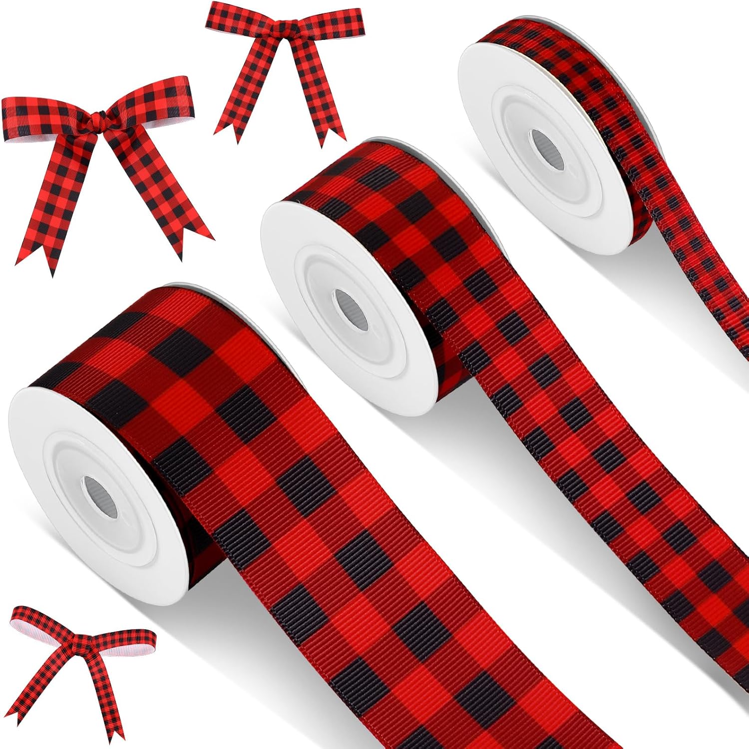 Amazon.com: Cunno 3 Rolls Christmas Red and Black Checkered Ribbon ...