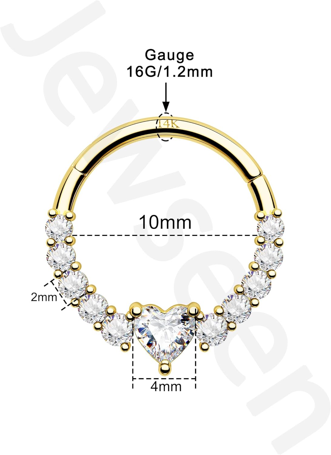 Jewseen 14K Gold Septum Rings 16g Cartilage Hoop Earrings Cubic Zirconia Diath Piercing Jewelry Heart Nose Ring Hoop Tragus Helix Earrings for Women Men - Image 5
