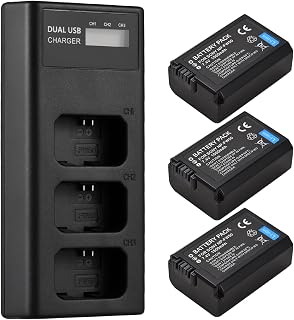 CIADAZ Carregador de bateria NP-FW50 Carregador de 3 slots com indicadores LED Micro USB e porta tipo C + 3pcs baterias NP-FW50 7,4V 1500mAh Compatível com Sony ZV-E10/A6000/A6500/A6300/A7