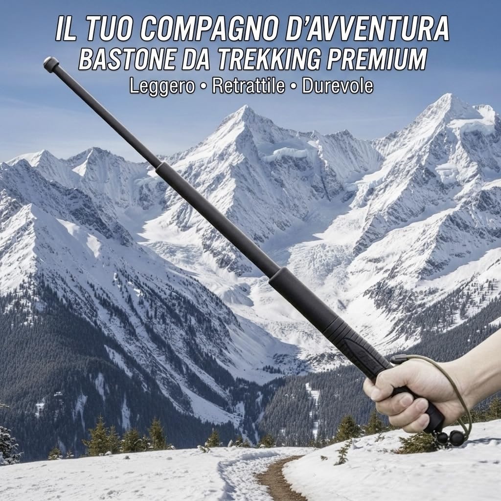 PROTECTIONBATON Bastone da Trekking Telescopico Regolabile, Bastoncino da Escursionismo in plastica dura, Impugnatura Antiscivolo, Punta con Gommino, Leggero per Trekking, Camminata e Montagna