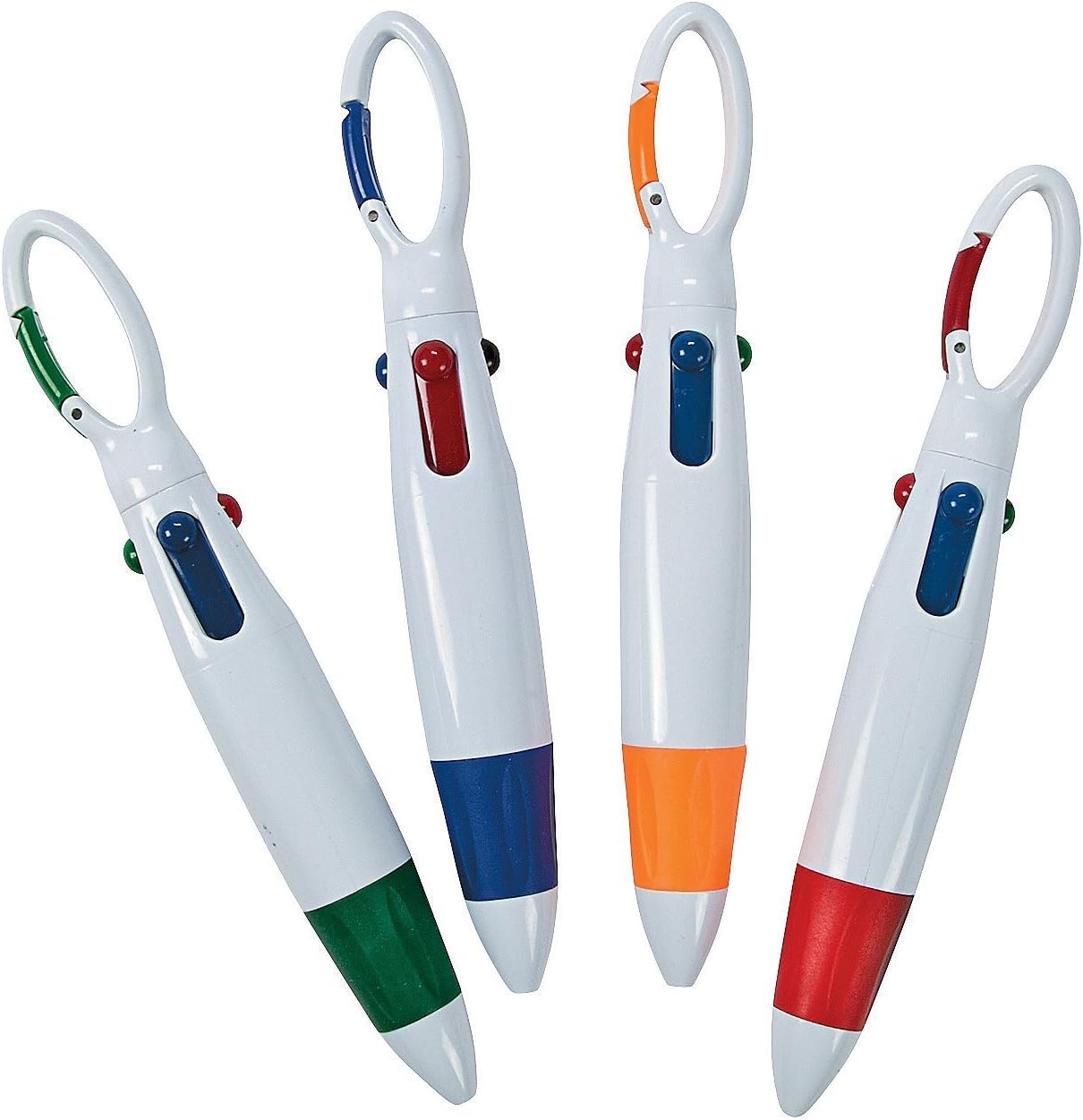 Carabiner Shuttle Pens (6 Pack) Each 5 1/2" Pen Includes 4 Retractable Color Choices.