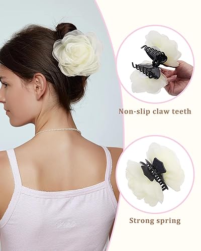 Miniatura 3 de WELROG 2 pinzas para el pelo de flores para mujer, pinzas de pelo grandes con flores de rosas