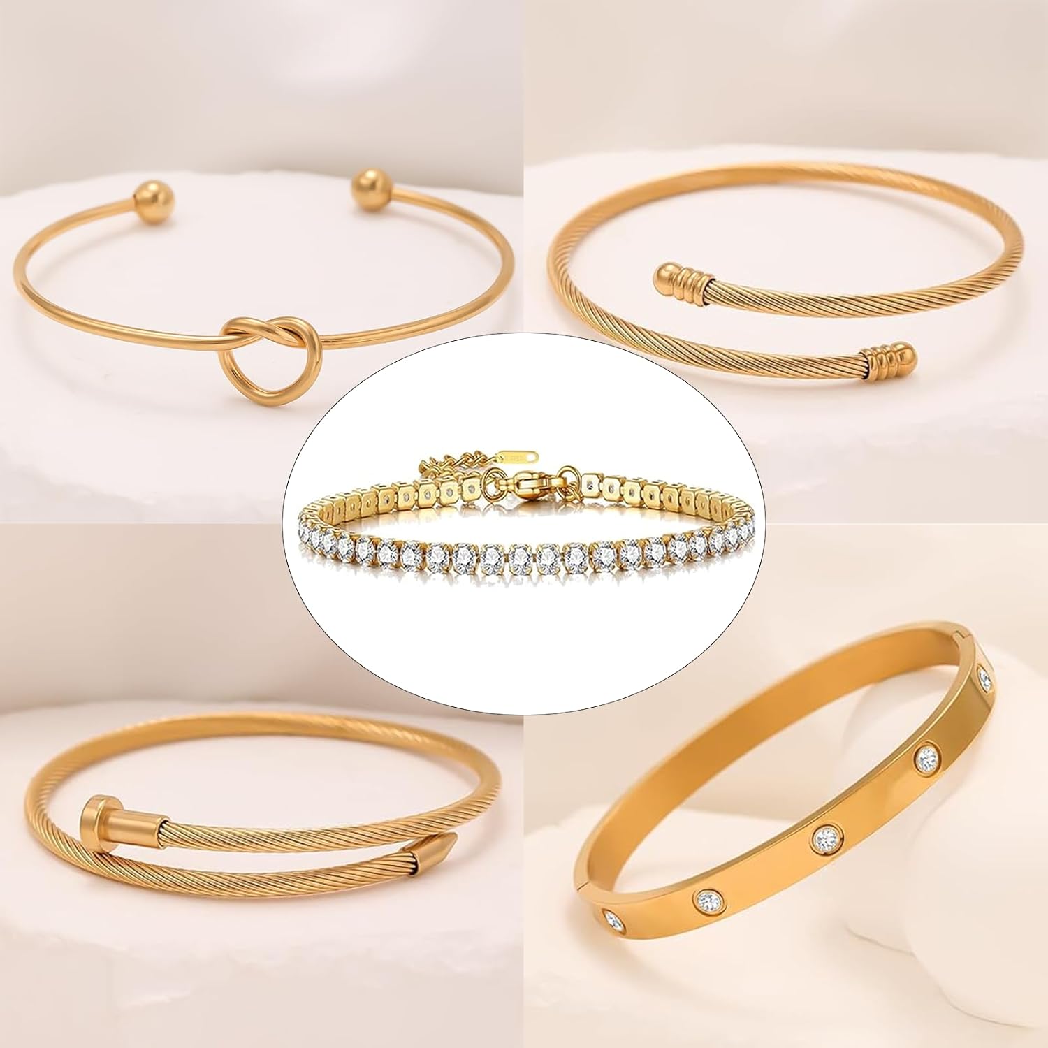 18 K Gold Plated Love Bangle Bracelet Stack Cuff Jewelry for Women Jewelry Set for Women Gift with Box - Image 7