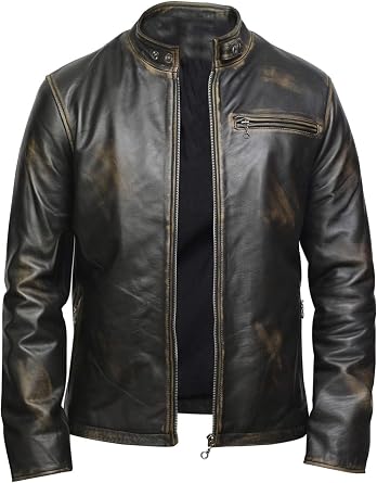 BRANDSLOCK Mens Leather Biker Jacket Black Real Leather Coat Designer