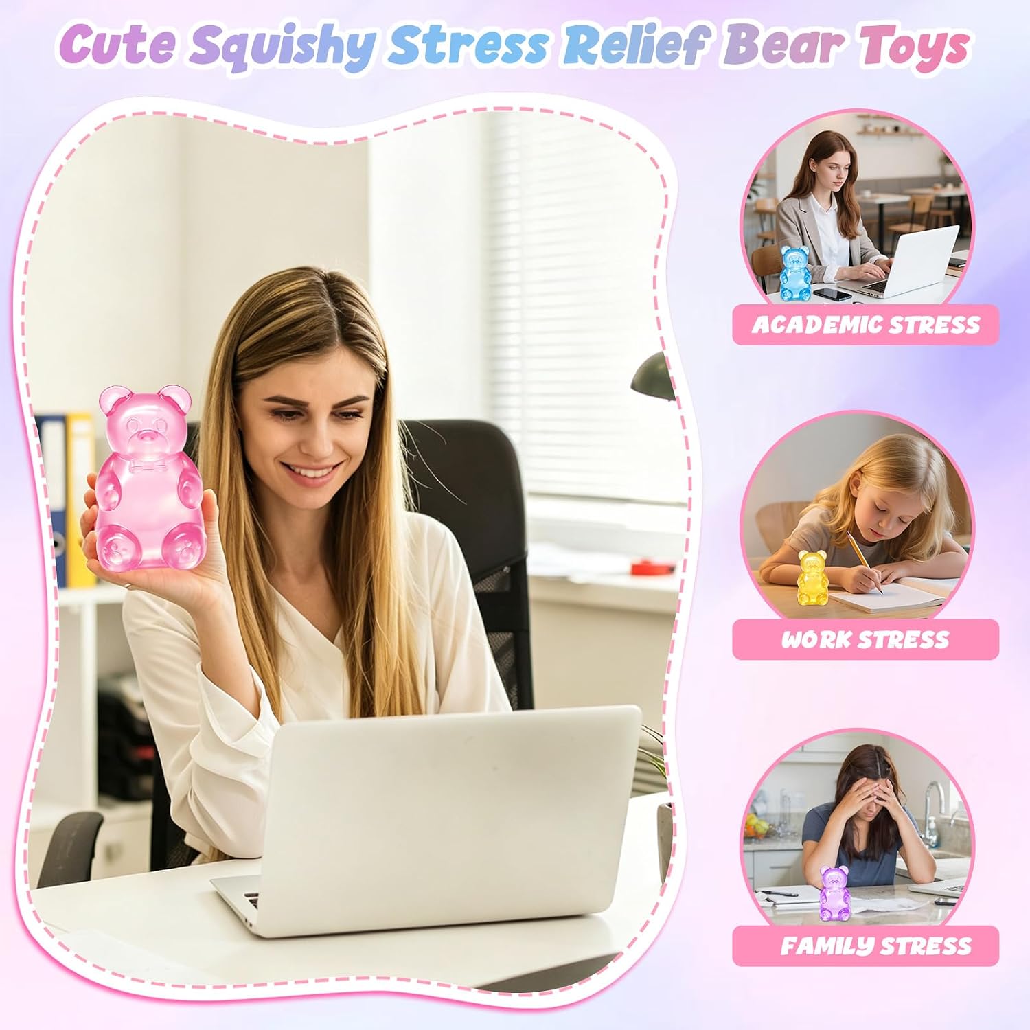 4Pcs Bear Squishy Fidget Toys, Bears Squishy Stress Balls, Soft Squeeze Anxiety Relief Focus Toy for Kids Adults, Sensory Toys for Office & Party Favors (Bear) image 4