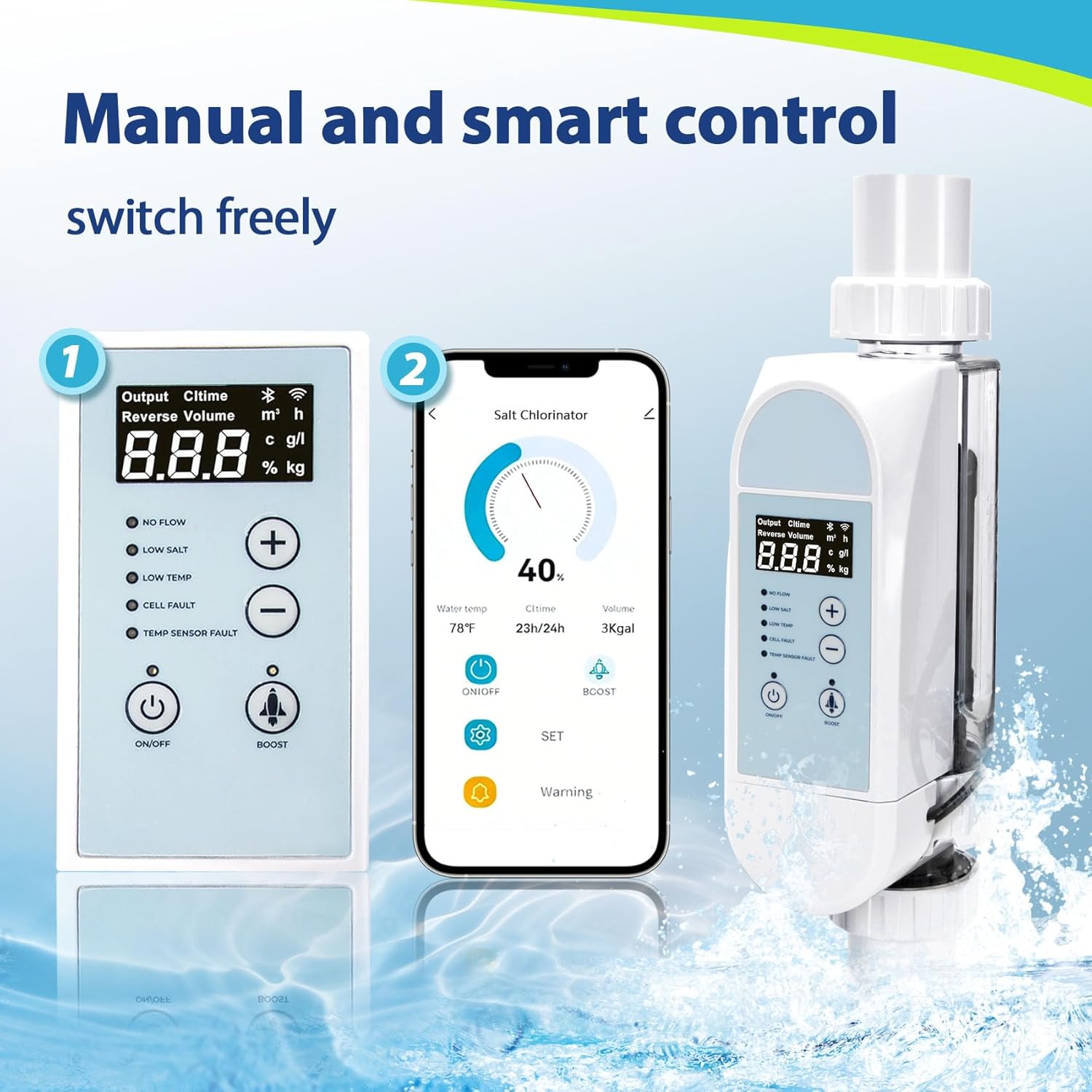 Salt Pool Generator System up to 40000 Gallons, Saltwater Pool System with APP Control, Pool Salt Generator with Digital Display for Inground Pools, Salt Cell for Pools