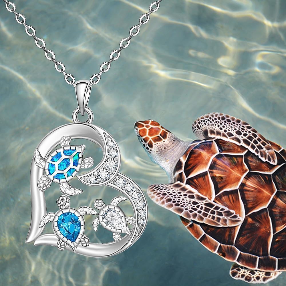 Turtle Necklace for Women 925 Sterling Silver Opal Sea Turtle Pendant Necklace Heart Ocean Necklace Gifts for Beach Lovers, Mother's Day, and Ocean-Themed Events - Image 8