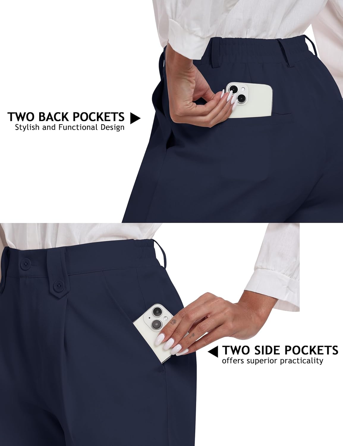 MoFiz Dress Shorts for Women Business Casual Summer Pleated Tailored Elastic Waist Work Office Trouser Shorts with Pockets - Image 5