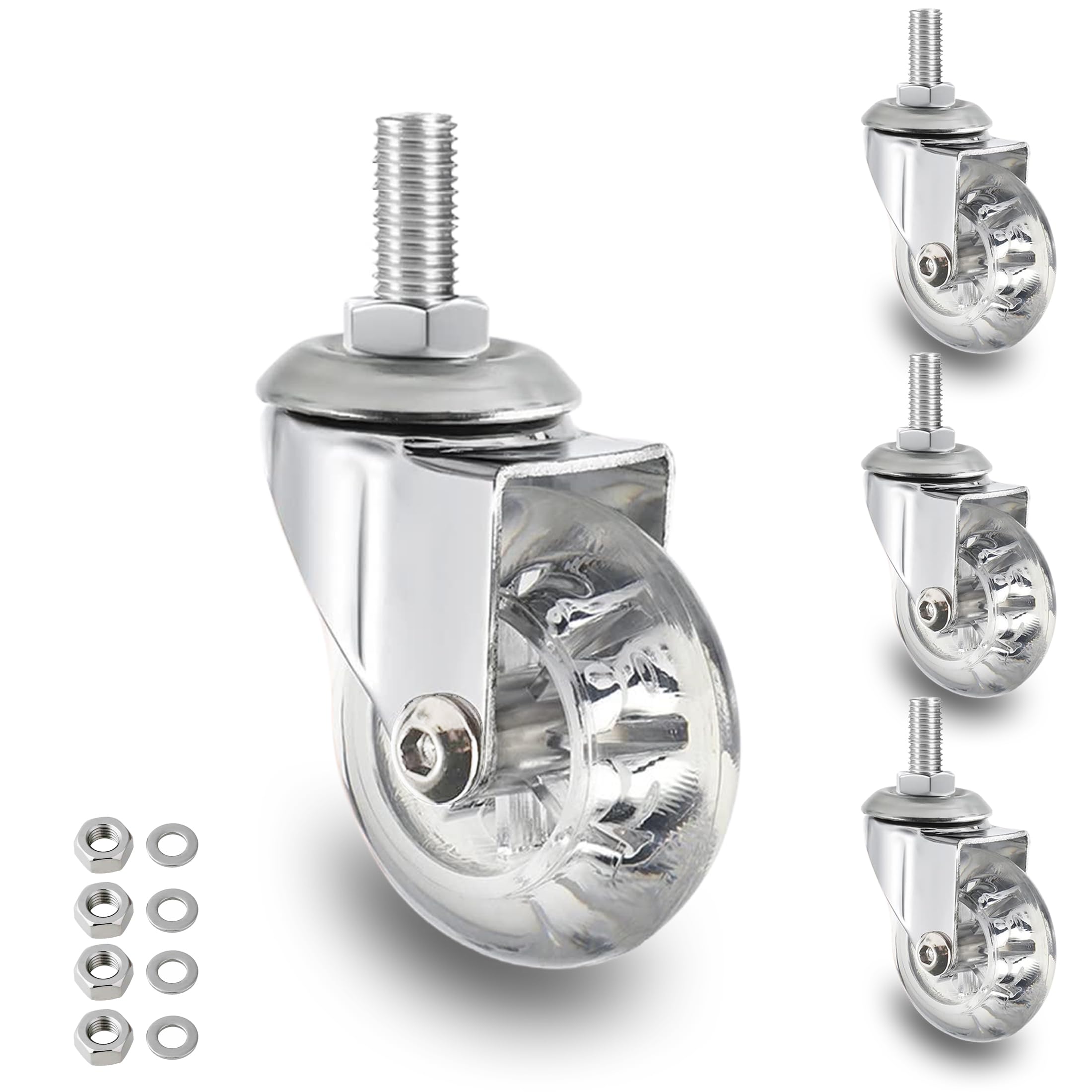 2 inch Stem Caster Wheels, M8×25mm Threaded Stem Castors Wheel, 360 Degree Rotated Crystal Clear Wheels,Soft Polyurethane Furniture Wheels for Carts
