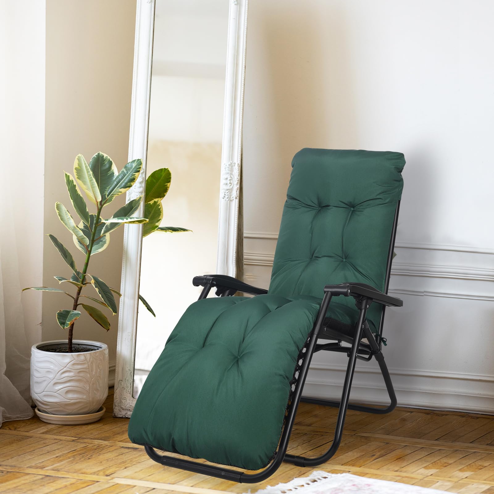 Thick Sun Lounger Cushions Only, Waterproof & UV Protection Sunlounger Replacement Cushion, Sunbed Garden Rocking Recliner Chair Cushion Seat Pad for Beach Porch Patio,170 * 53 * 10cm (Dark Green)