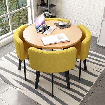 Round Dining Table and Chairs Set 4, Office Reception Room Club Table and Chair Set,Reception Negotiation Table Coffee Table and Upholstered Chair Set,for Home Balcony Cafe Break Room