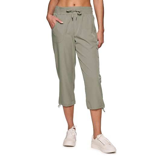 RBX Active Women's Cargo Capri Pant with Pockets Fashion Lightweight Woven with Drawstring