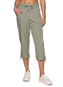 RBX Active Womens Cargo Capri Pant with Pockets Fashion Lightweight Woven with Drawstring
