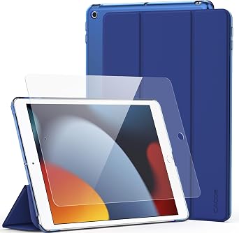 CACOE Case for iPad 9th/8th/7th Generation with Screen Protector 10.2 inch | 2021/2020/2019 - Full Protective Tablet Cover for iPad 7/8/9 Gen, Dark Blue