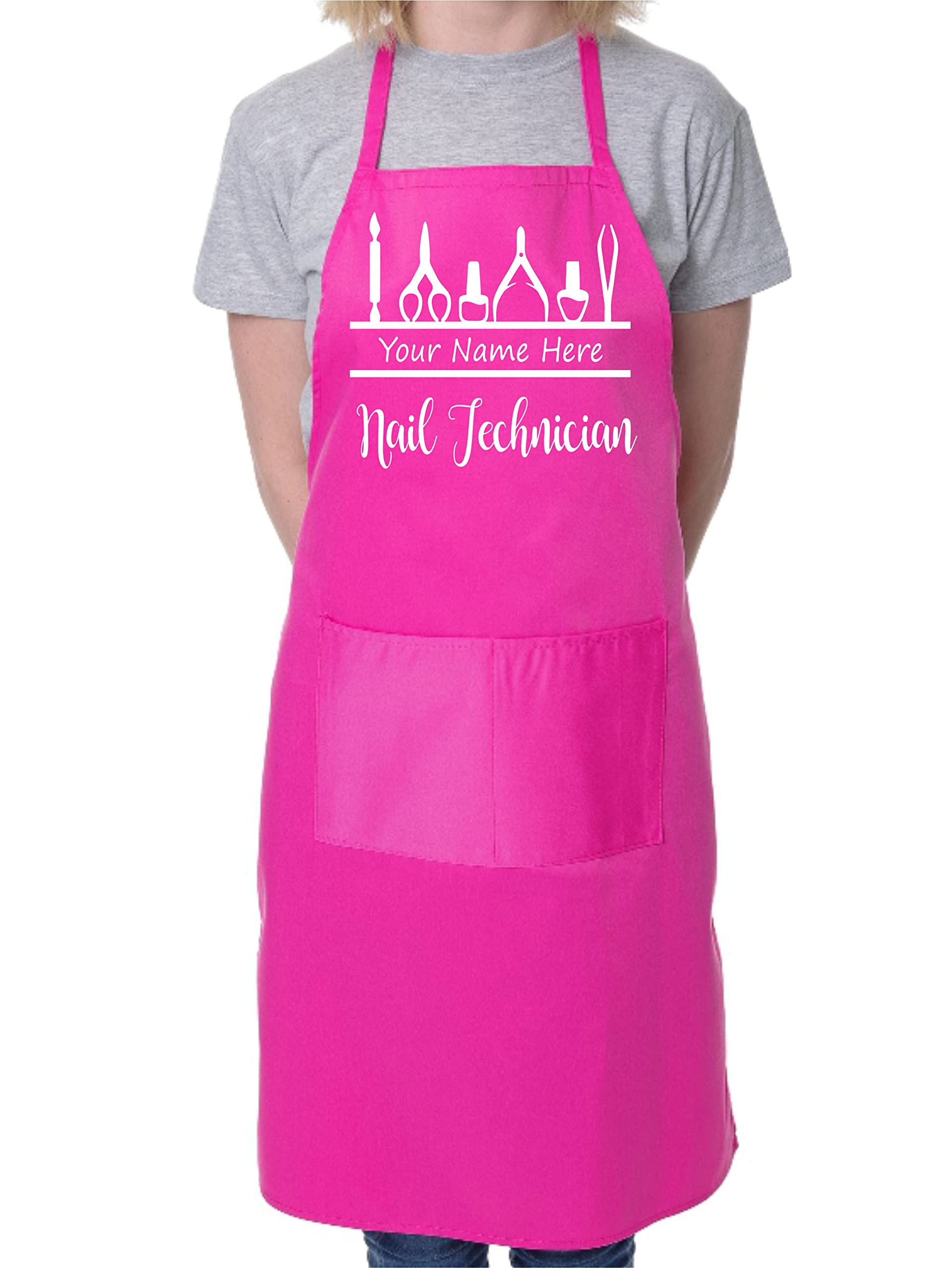 Print4u Unisex Pink Personalise This Apron Nail Technician Add Name Or Company Name Here