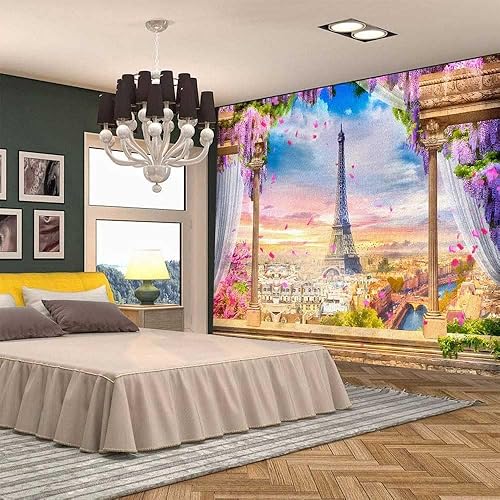 Miniatura 4 de FENDROM Tapiz de pared de la Torre Eiffel, tapiz de París, tapiz grande de franela, tapiz de arte de ciudad de Francia, tapiz de pared, balcón,