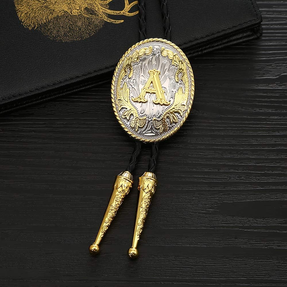 Jeilwiy Bolo Tie for Men Western Cowboy Neck Tie Gold Mens Bolo Ties Initial Letter A to Z Western Leather Necktie - Image 5