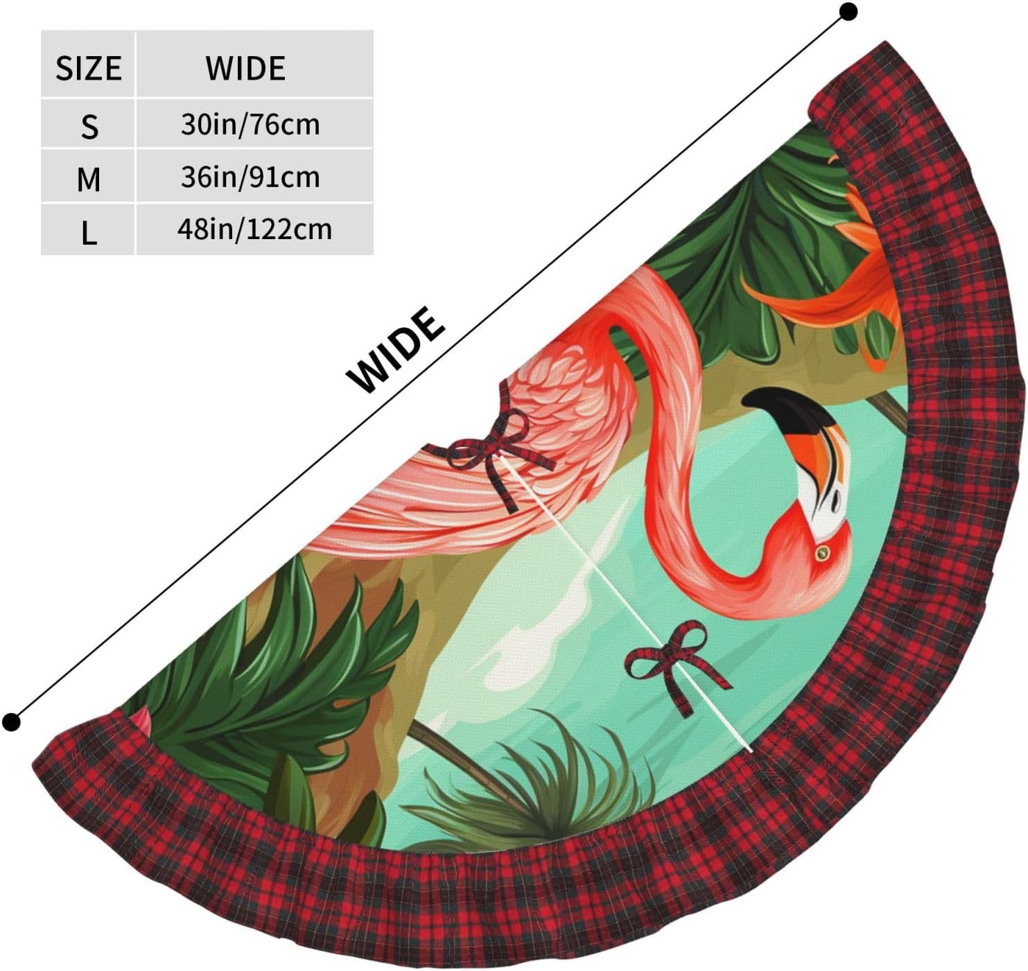 Tropical Flamingo Christmas Tree Skirt Vintage Xmas Tree Skirt with Red Black Buffalo Plaid Edge Christmas Tree Mat Christmas Tree Ornaments for Holiday Party Christmas Decorations