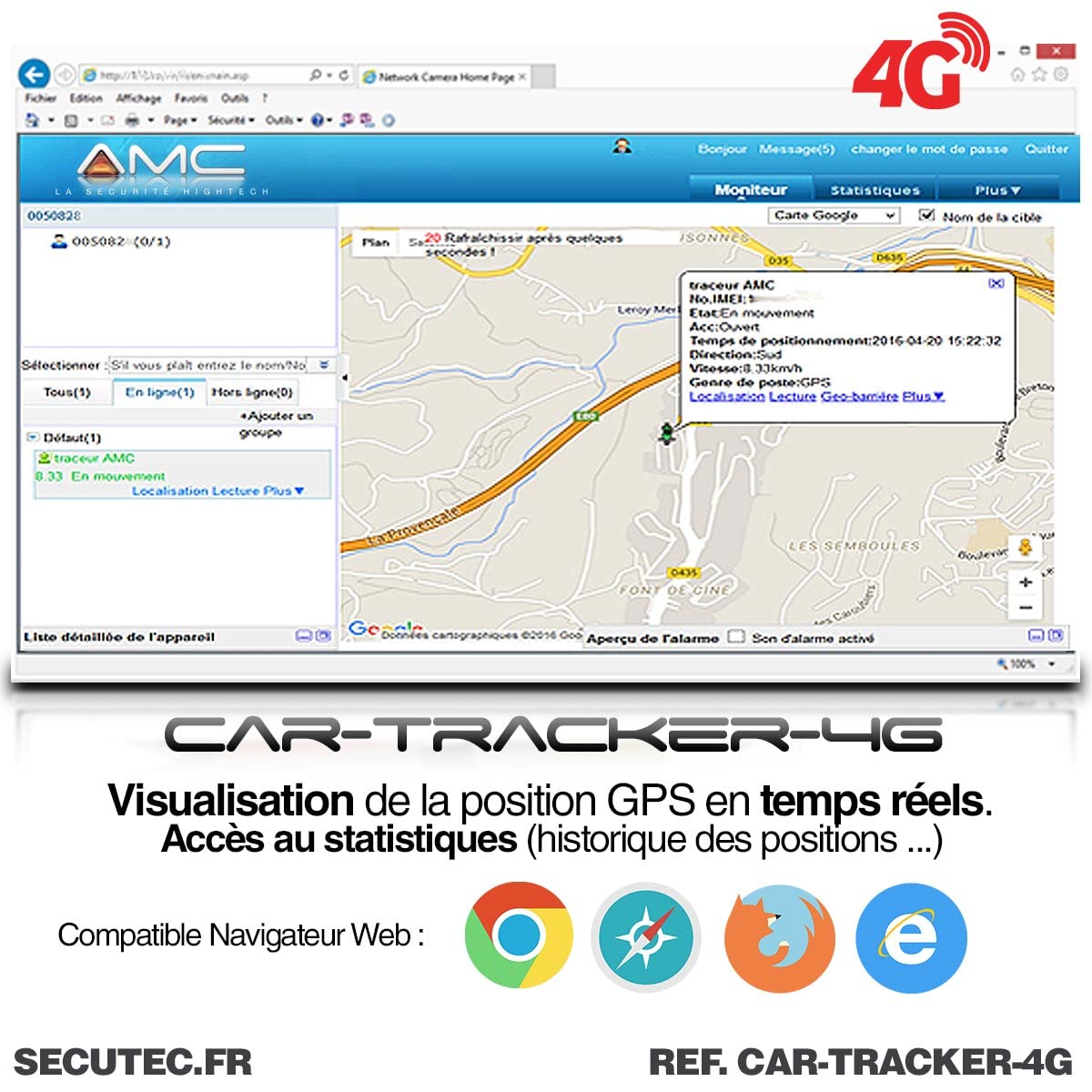 Traceur GPS Temps réel aimanté Longue autonomie Waterproof pour véhicule avec localisation sur Smartphone