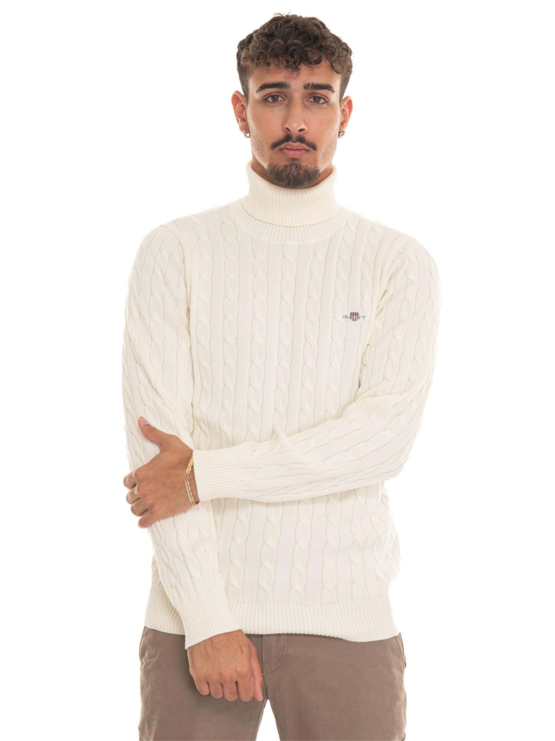 Gant Cotton Cable Turtle Neck Maglione, Crema, L Uomo - 4