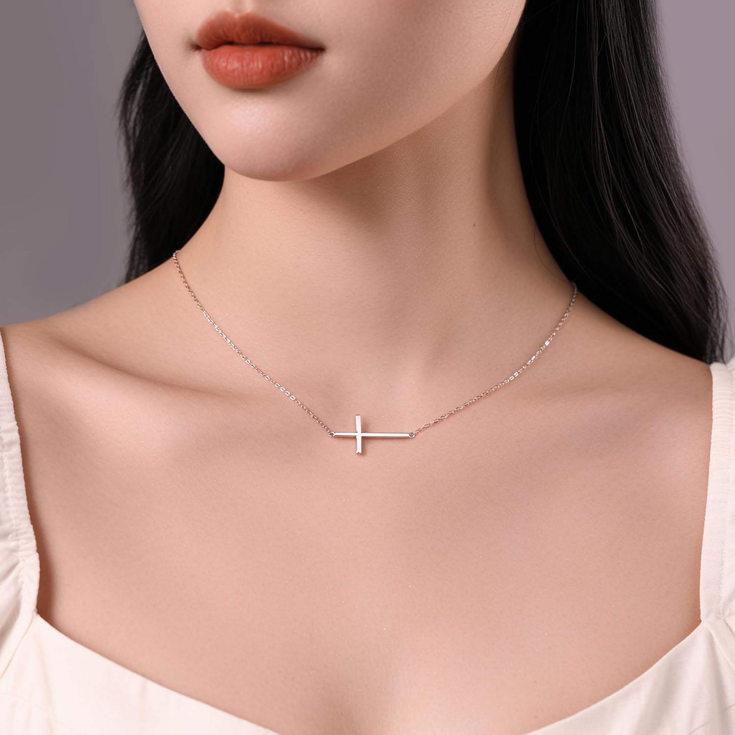 My Daily Styles 925 Silver Sideways Cross Necklace For Women Latin Cross Necklace with Adjustable Chain - Gold and Silver Cross Necklaces for Girls - Perfect Religious Gift