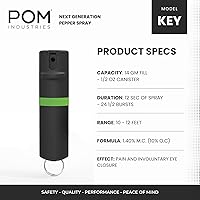 Vista 21 de POM Premium Pepper Spray Keychain, Quick Release Access Flip Top Safety, Police Grade OC Formula with UV Marking Dye, 25 Precision Bursts, 10 Foot