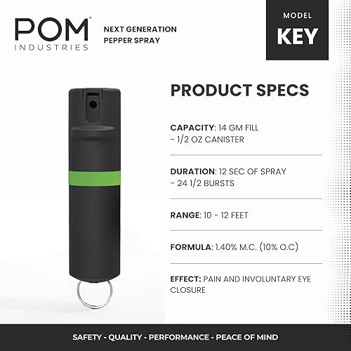 Miniatura 21 de POM Premium Pepper Spray Keychain, Quick Release Access Flip Top Safety, Police Grade OC Formula with UV Marking Dye, 25 Precision Bursts, 10 Foot