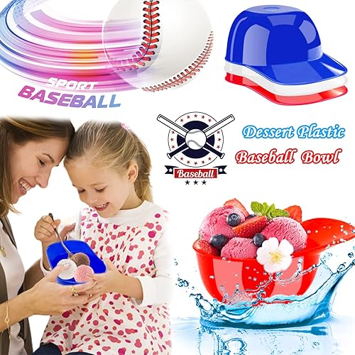 Miniatura 3 de Szsrcywd Paquete de 24 cuencos de plástico para casco de béisbol, 8 onzas, mini cuencos para gorra de béisbol de postre de helado, tazas de