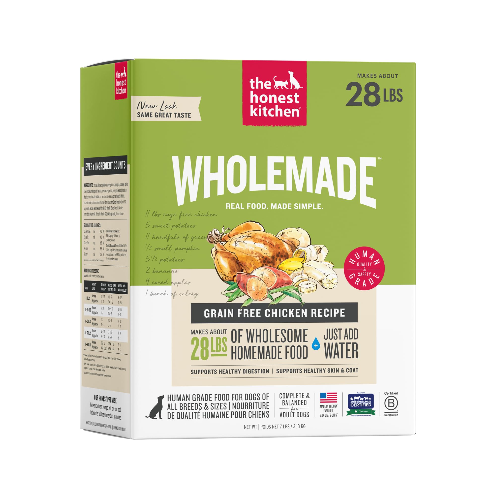 The Honest Kitchen Wholemade Grain Free Chicken Recipe, Human Grade Dehydrated Dog Food, Just Add Water, Supports Healthy Digestion, Skin &amp; Coat, Topper for Dry or Wet Dog Food, 7 lb Box Makes 28 lbs