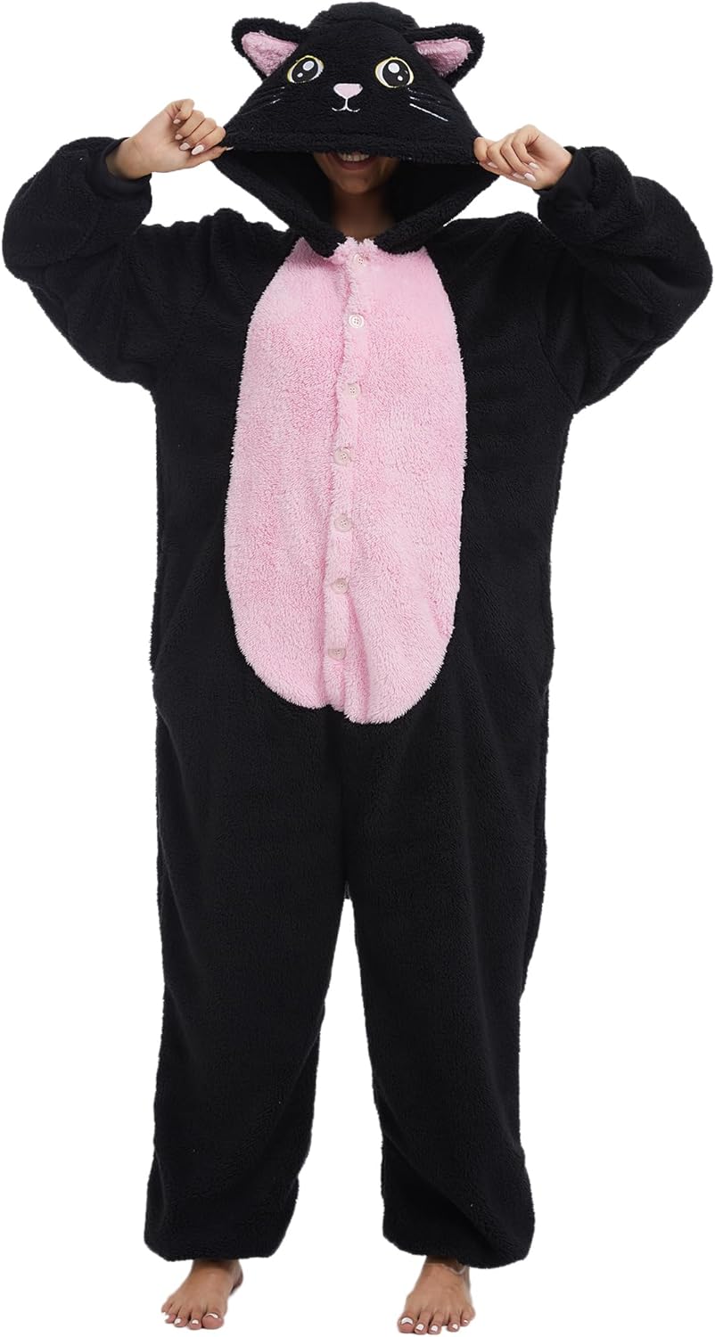 LATH.PIN Pyjama's Jumpsuit Panda Unisex Volwassen Dieren-onesie Cosplay Halloween Carnaval Kostuums Dames Pyjama Dierkostuums Winter, Witte kat, XXL