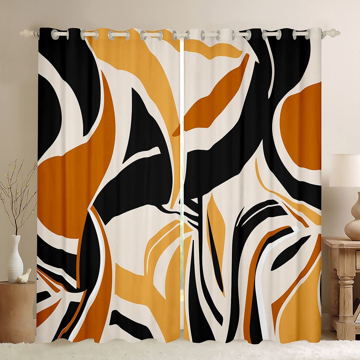 Loussiesd Geometric Print Curtains for Bedroom Modern Abstract Art Window Treatment Stripe Line Window Drapes Yellow Black Blackout Curtainsfor Kids Boys Girls Adults W66*L72