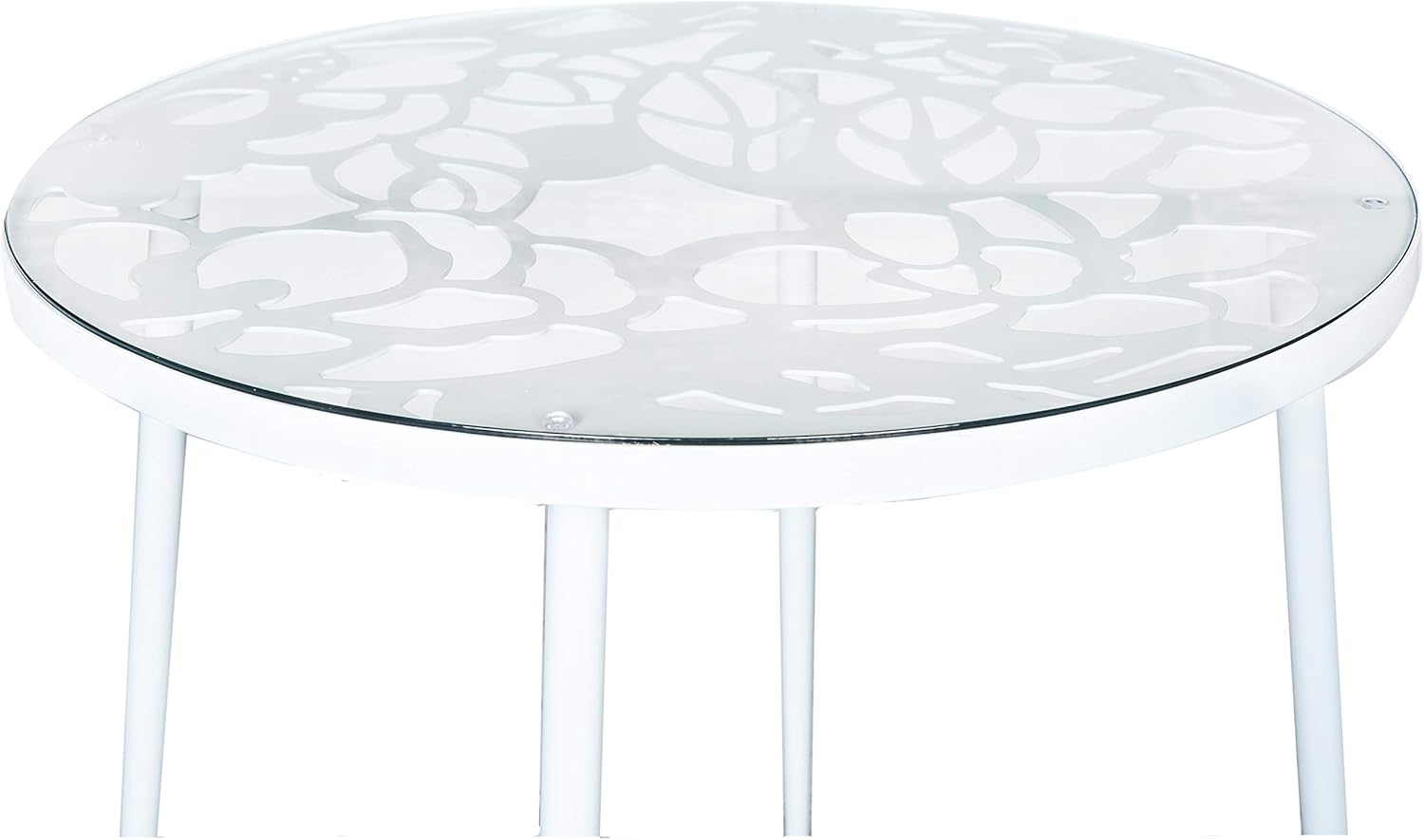 LeisureMod Devon Dining Table with Glass Top and Aluminum Base, Modern Bistro Table for Indoor and Outdoor Use (White)