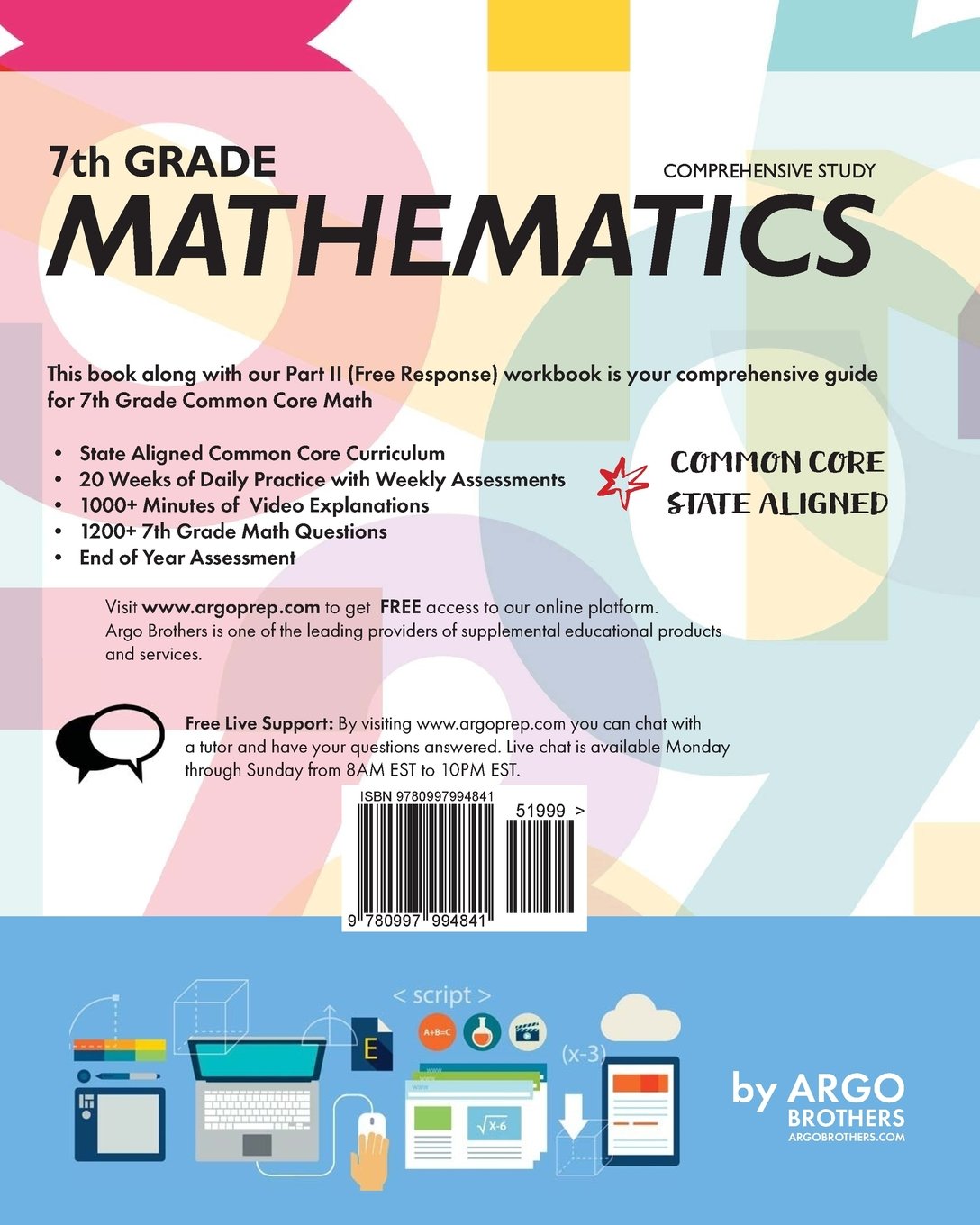 Argo Brothers Math Workbook, Grade 7: Common Core Math Multiple Choice, Daily Math Practice Grade 7