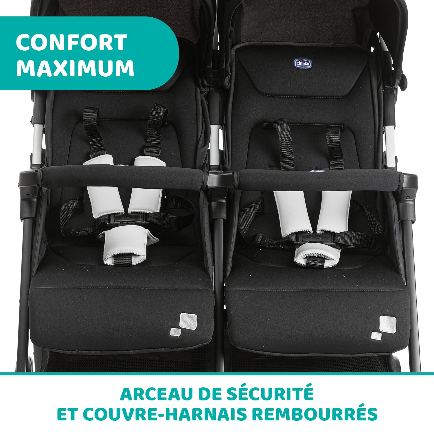 Chicco OHlalà Poussette Double Tandem Légère Pliable Jumeaux 15 kg Noir