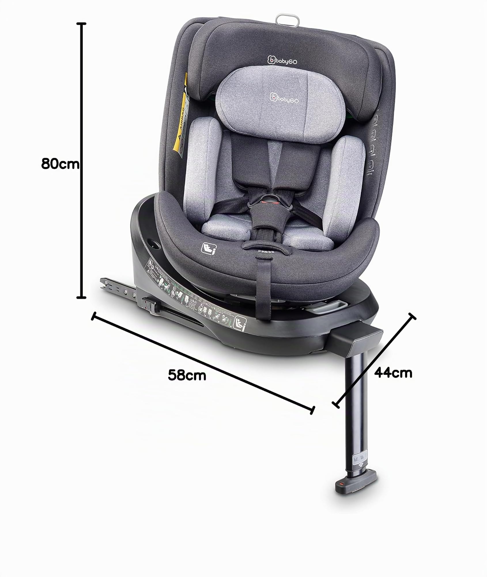 babyGO Move 360 Siège auto pour enfant conforme à la nouvelle norme I-Size Gris 40-150 cm