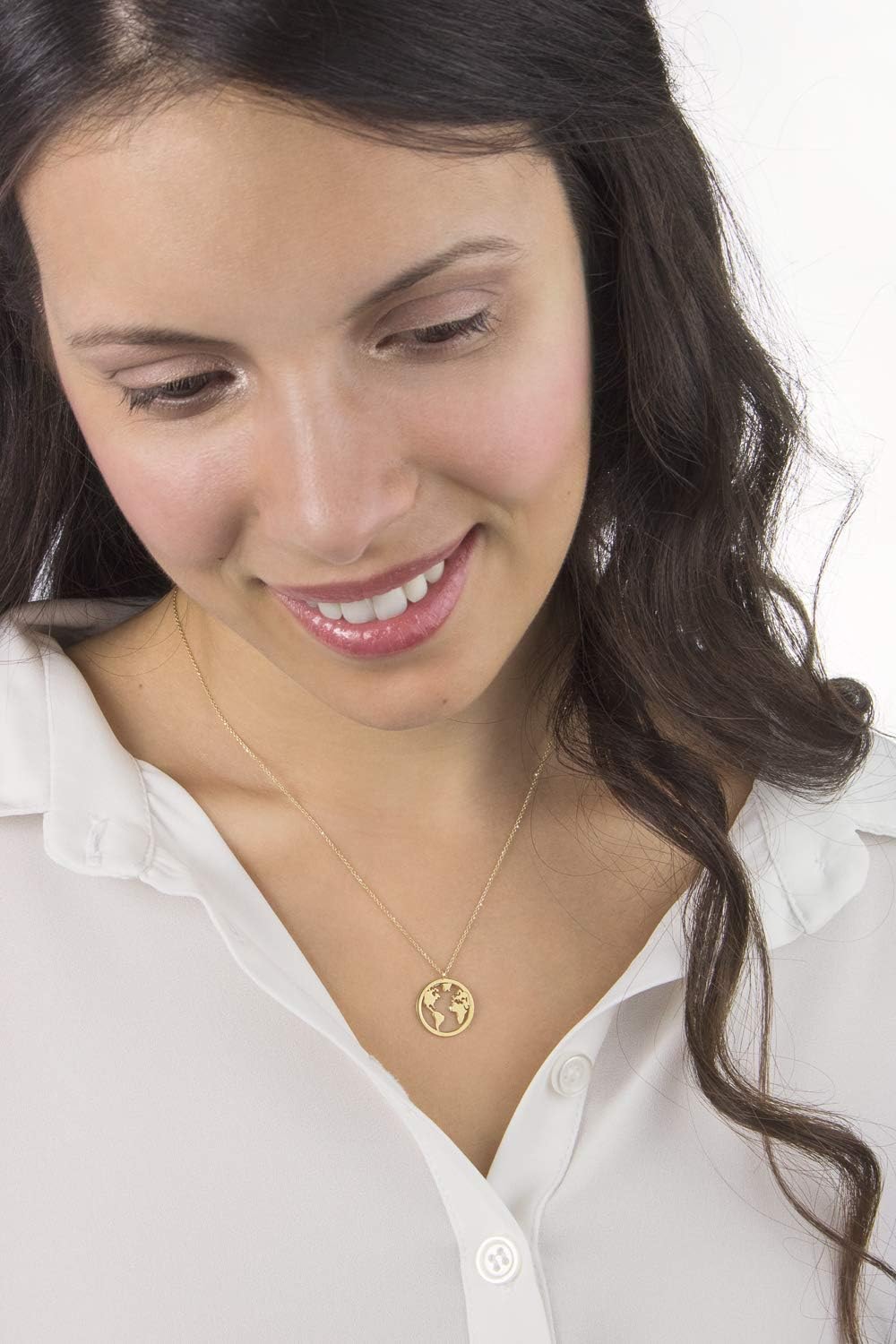 Gold World Map Pendant, 9K 14K 18K Gold Necklace, Yellow Gold, Earth Charm, Solid Gold Planet, Travel World Charm, Gift For Her/code: 0.003