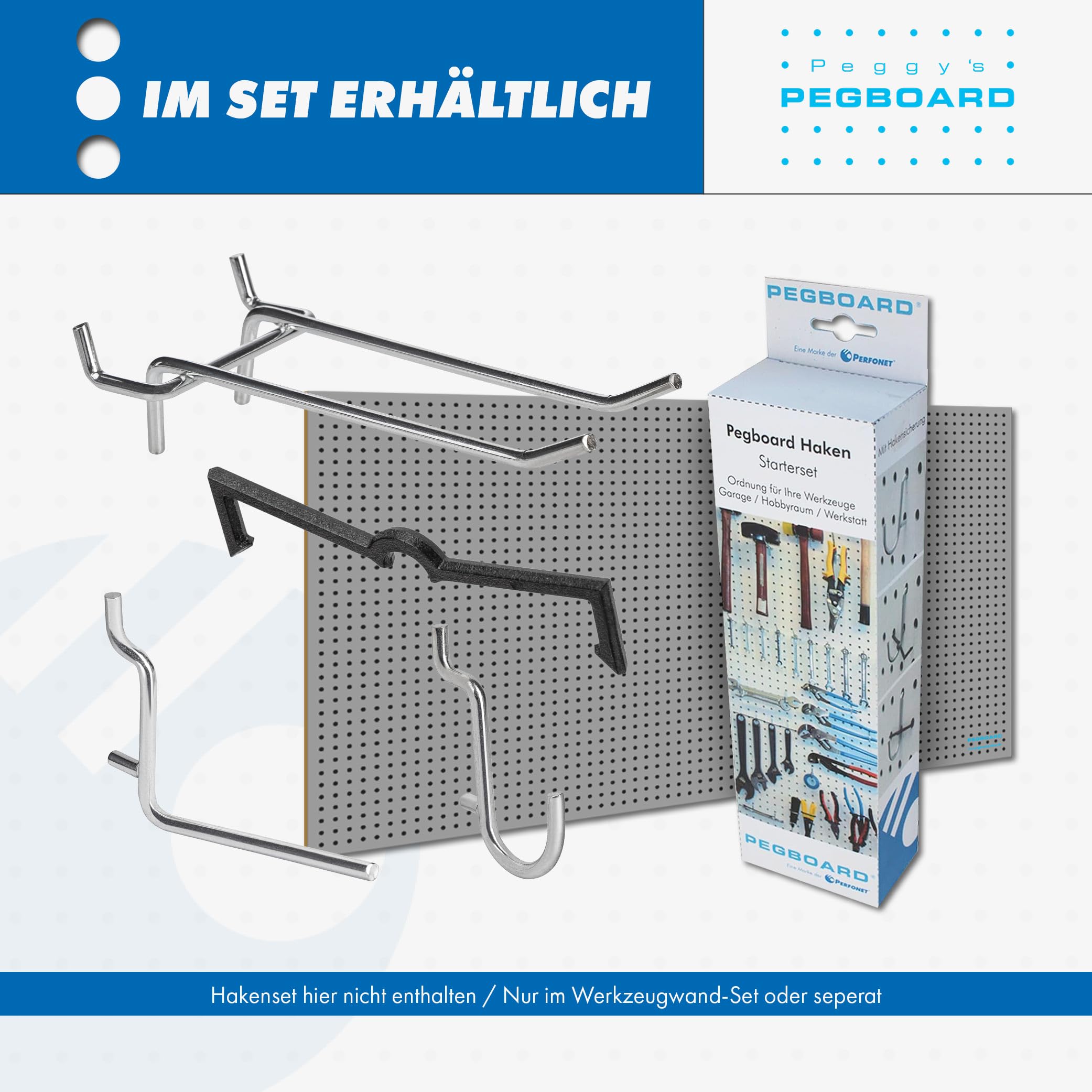 Pegboard Midi 4 St. Werkzeugwand aus Holz (MDF) 99 x 58,5 x 0,4 cm - Lochung Ø5 mm Lochabstand 15 mm - grau lackiert - Made in Germany