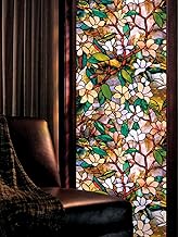 Skin Poster Self Adhesive Window Film Vinyl Frosted Privacy Glass Film for Window Glass Decorative Window Sticker Wallpaper Sheet for Glass Door, Bathroom, Home, Window. (Green Flower, 12x36 Inch)