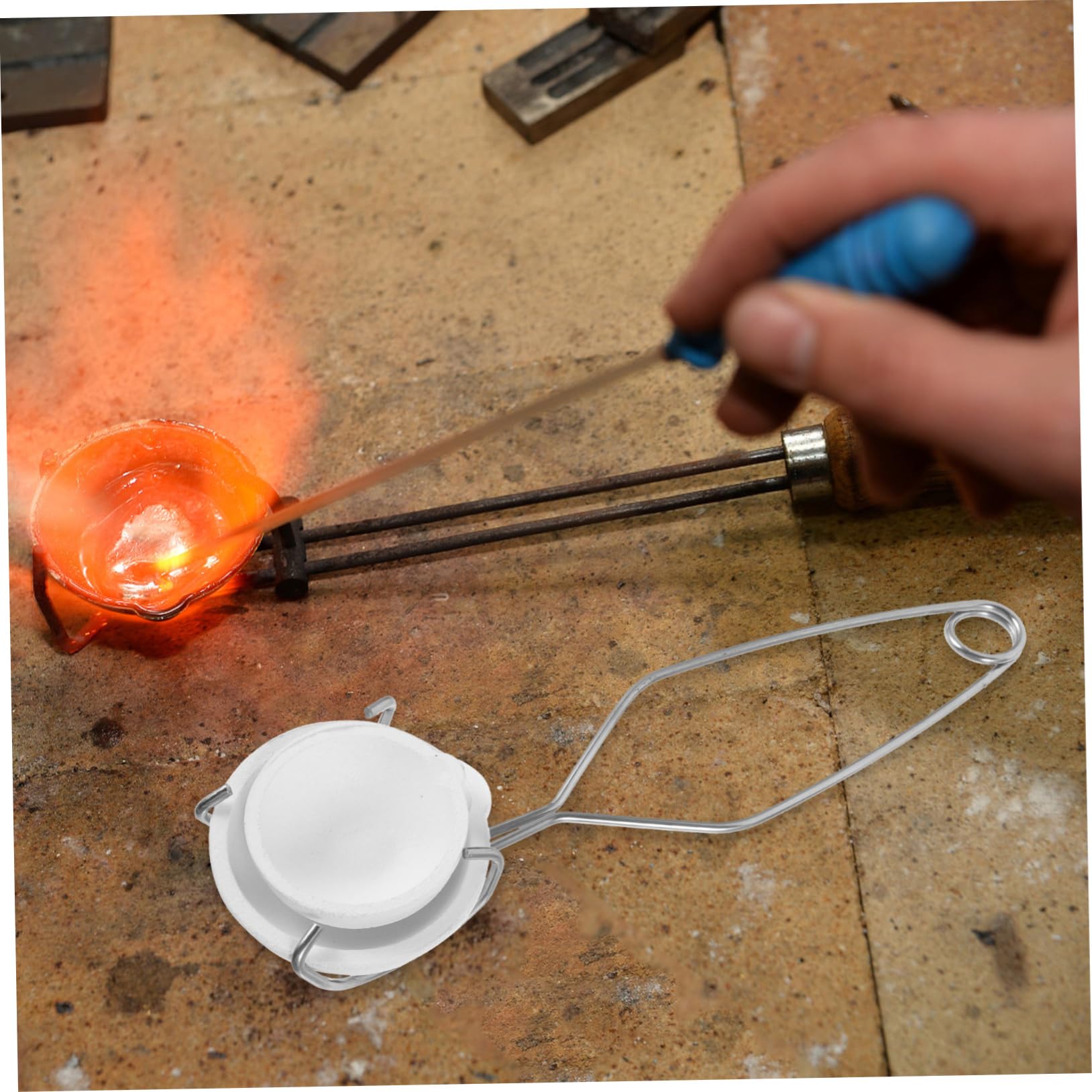 HAPINARY 3-Piece Ceramic Crucible Set Gold Melting Cup Meltimg Dish Tongs Crucible Bowl for Metal Smelting