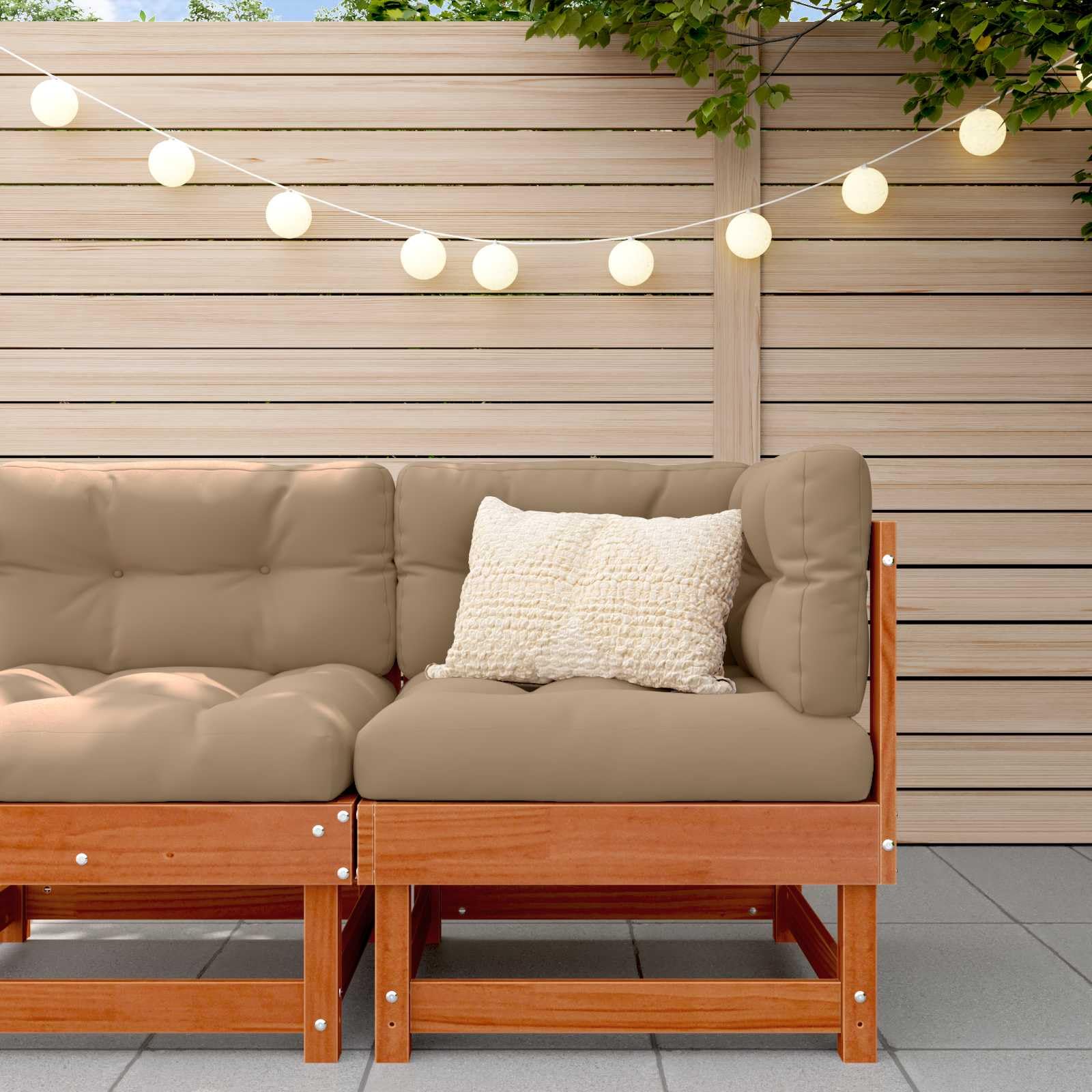 Sofá esquinero de jardín de madera maciza de pino con suelo de cera, elemento de sofá para exteriores resistente a la intemperie, ampliable con cojines, conjunto modular para terraza, balcón