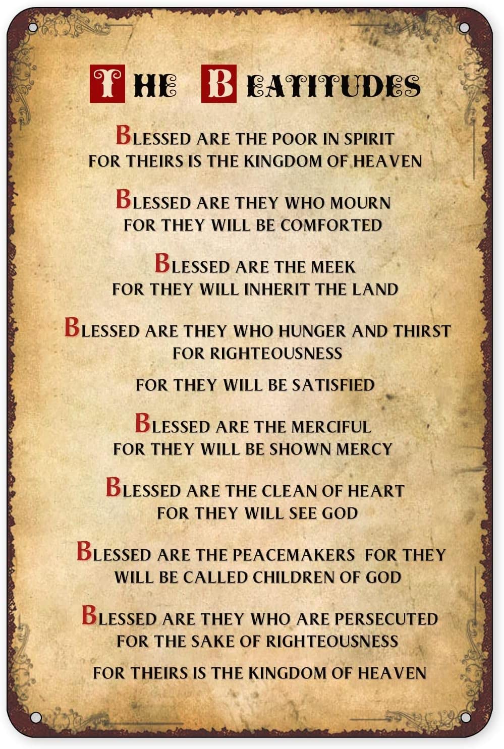 The Beatitudes Wall Décor - Scripture Wall Décor - Christian Wall Art for Home St Patricks Day Mothers Day Metal Signs Spring Wall Decor 8x12 in