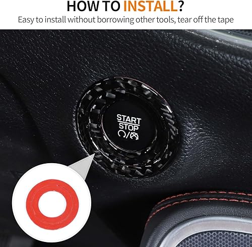 Miniatura 6 de RT-TCZ Para Challenger Push Start Button Cover Trim Anillo de fibra de carbono para Chrysler 300C 2015+ para Dodge Challenger 2015+ Cargador 2011+