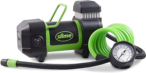 Slime 40030 Inflador de neumáticos, Pro Power, compacto, portátil para coches/camiones ligeros, compresor de aire con indicador analógico de 100