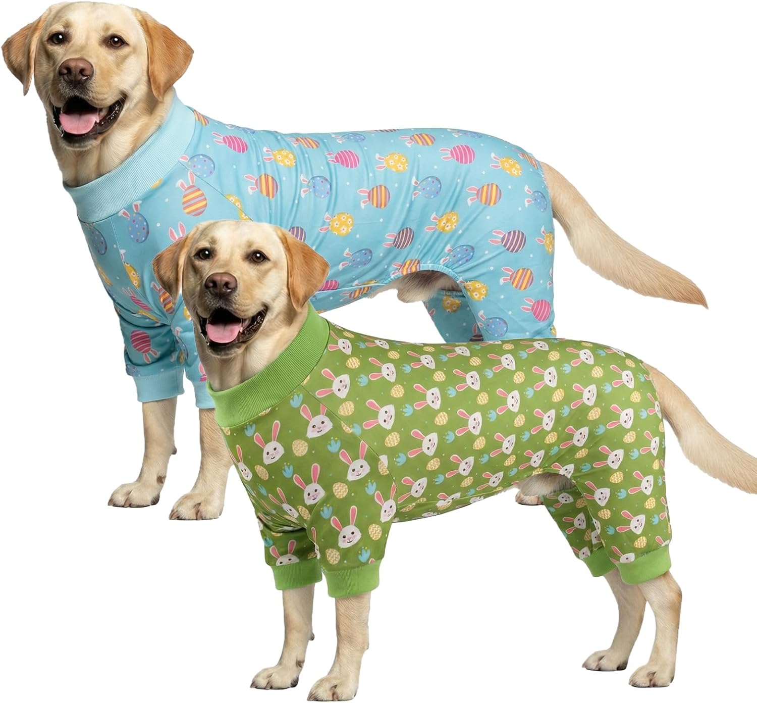 Vehomy 2-Pack Easter Dog Pajamas Pet Jumpsuits Puppy Pjs with Easter Egg Bunny Patterns Dog Rabbit Onesie Breathable Jammies Rabbit Costume Outfit Clothes for Small Medium Large Dogs XXL