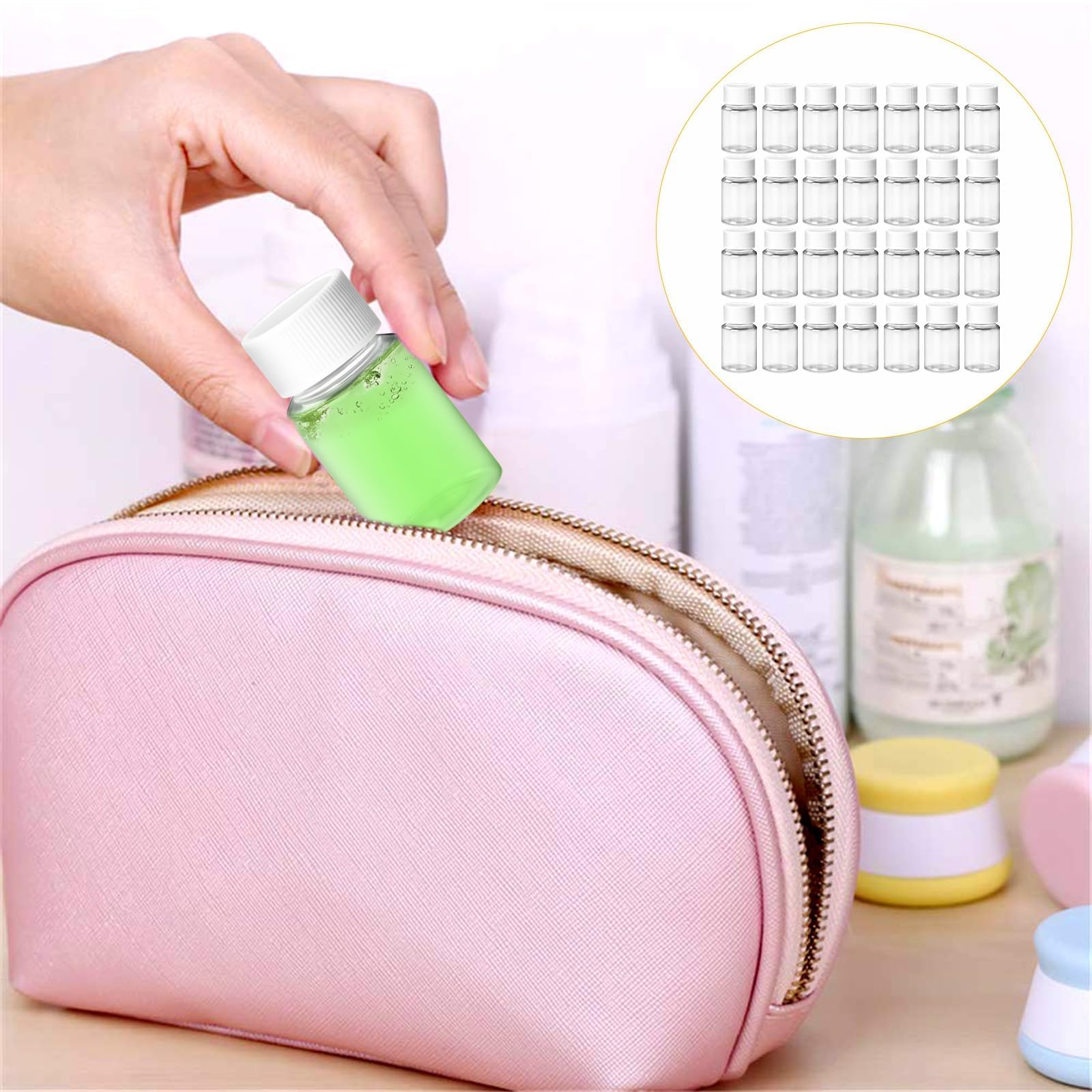 55 Pezzi Bottiglie Plastica 20 ml Bottigliette di Plastica Piccole Bottiglie Piccole Plastica con Tappo a Vite Bianco Bottigliette Trasparente con Adesivi per Viaggi Campeggio